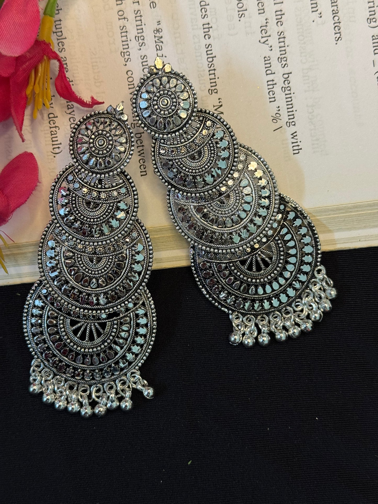 Oxidized Silver Polish Design Earring