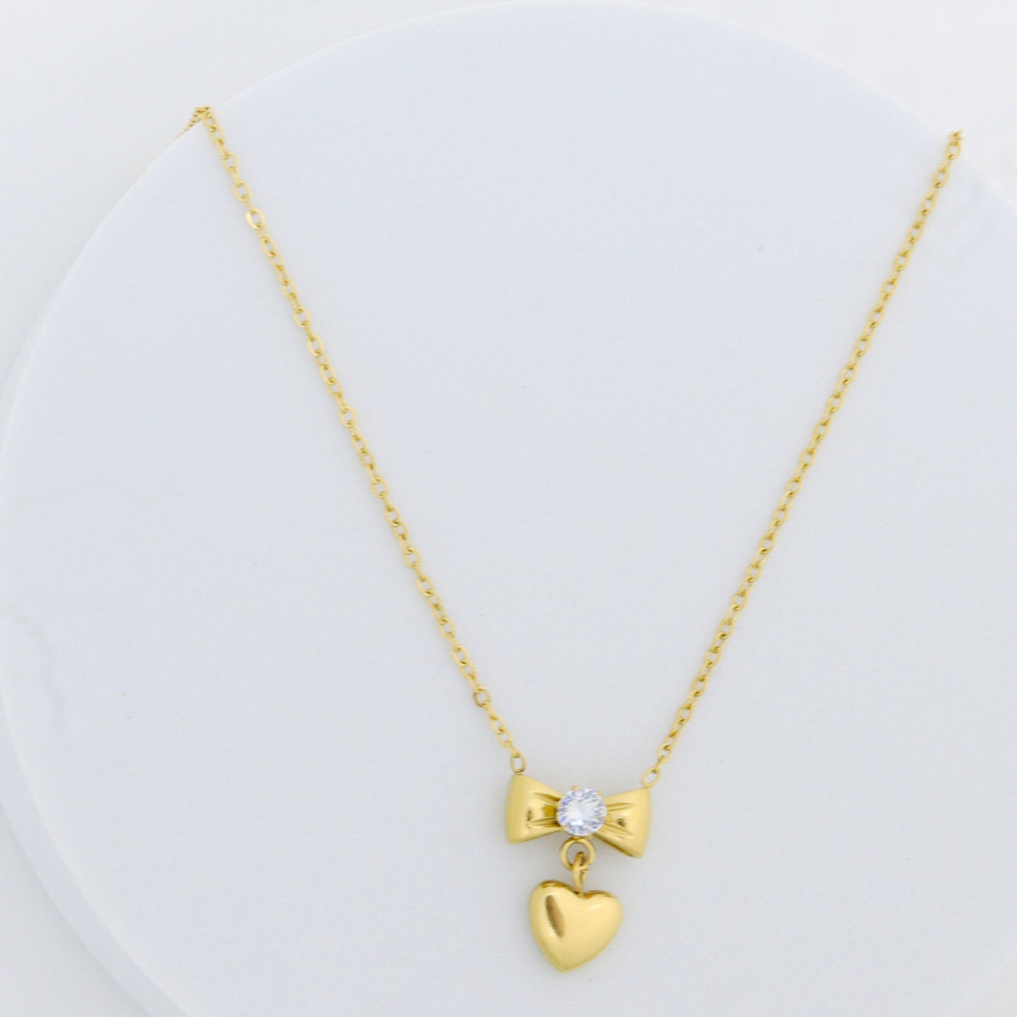 Bow & Heart Gold Pendant
