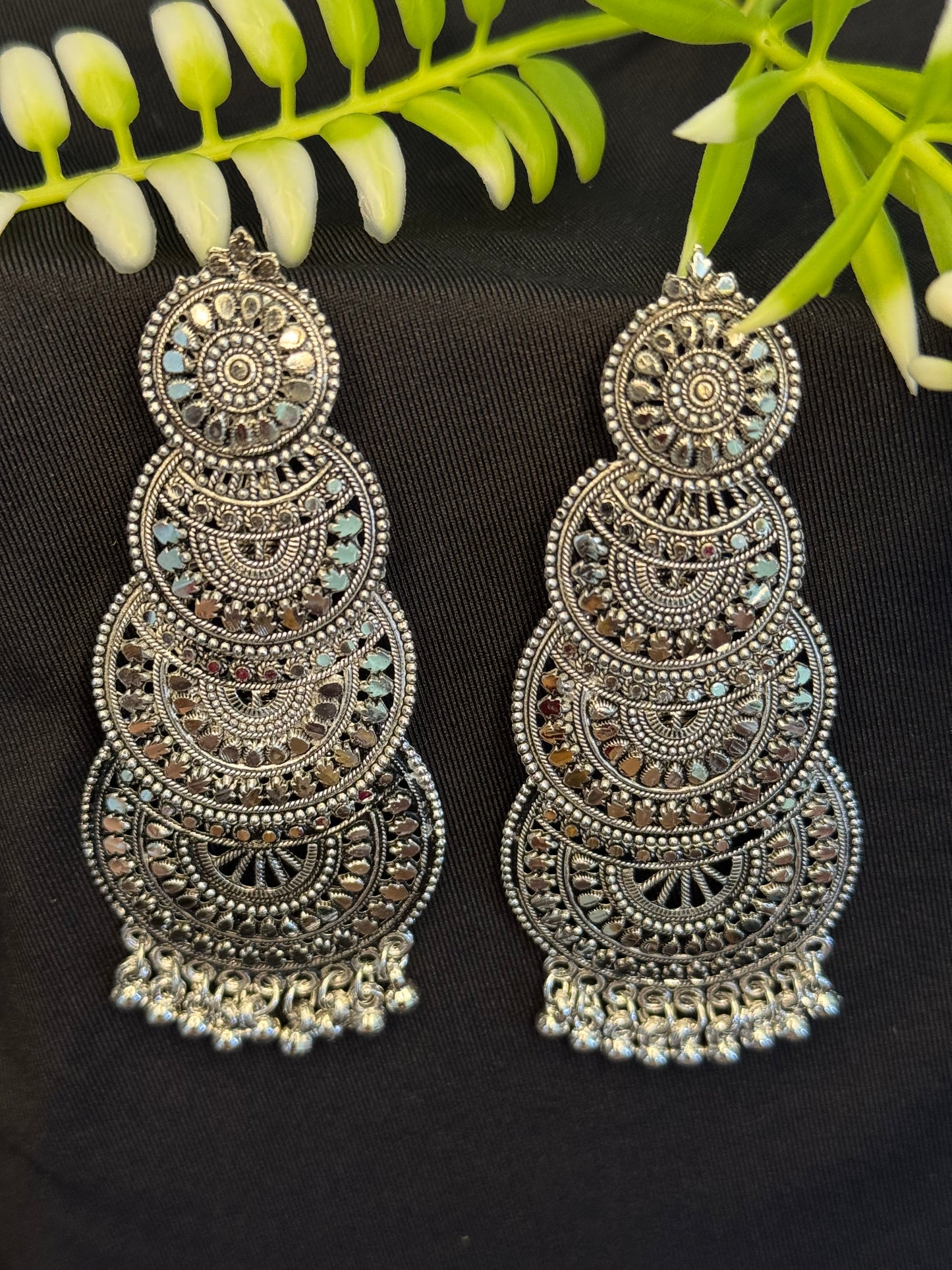 Oxidized Silver Polish Design Earring