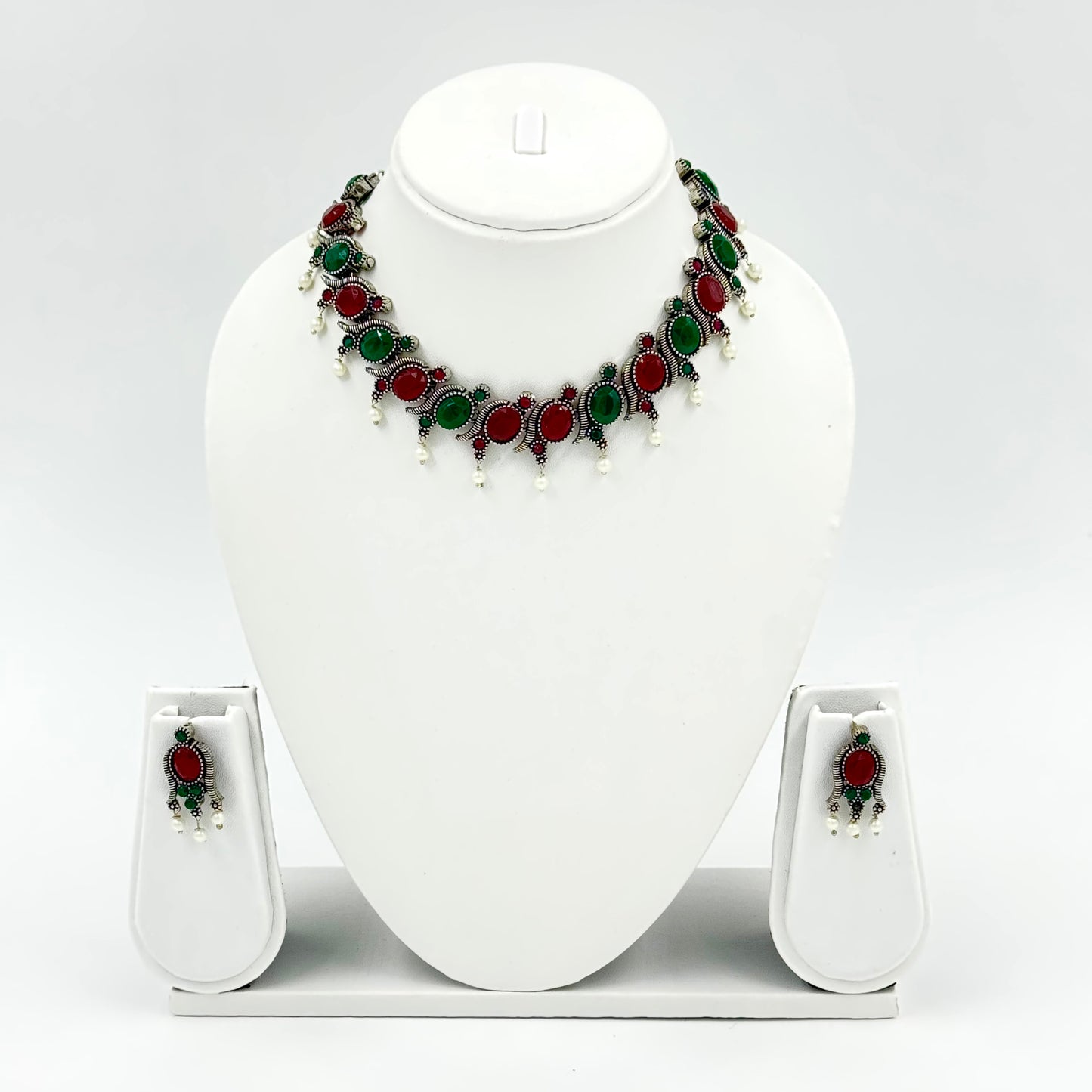 Pink and Green oval Necklace