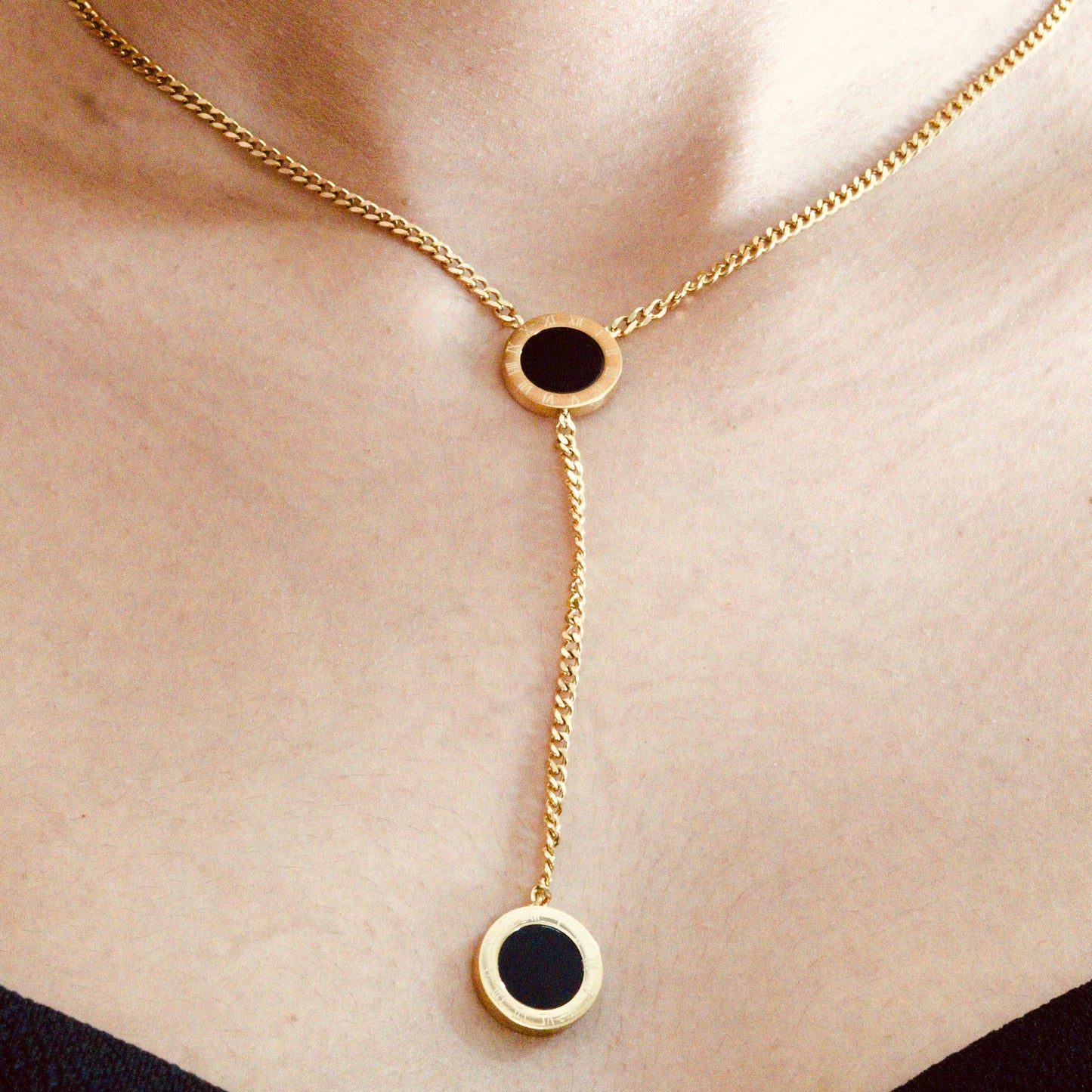 Anti Tarnish Gold Toned Black and White Fancy Pendant