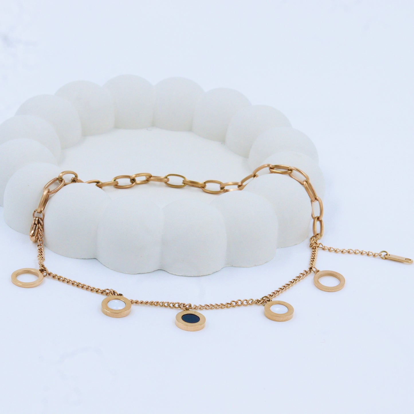 Anti Tarnish Gold Toned Black and White Fancy Pendant