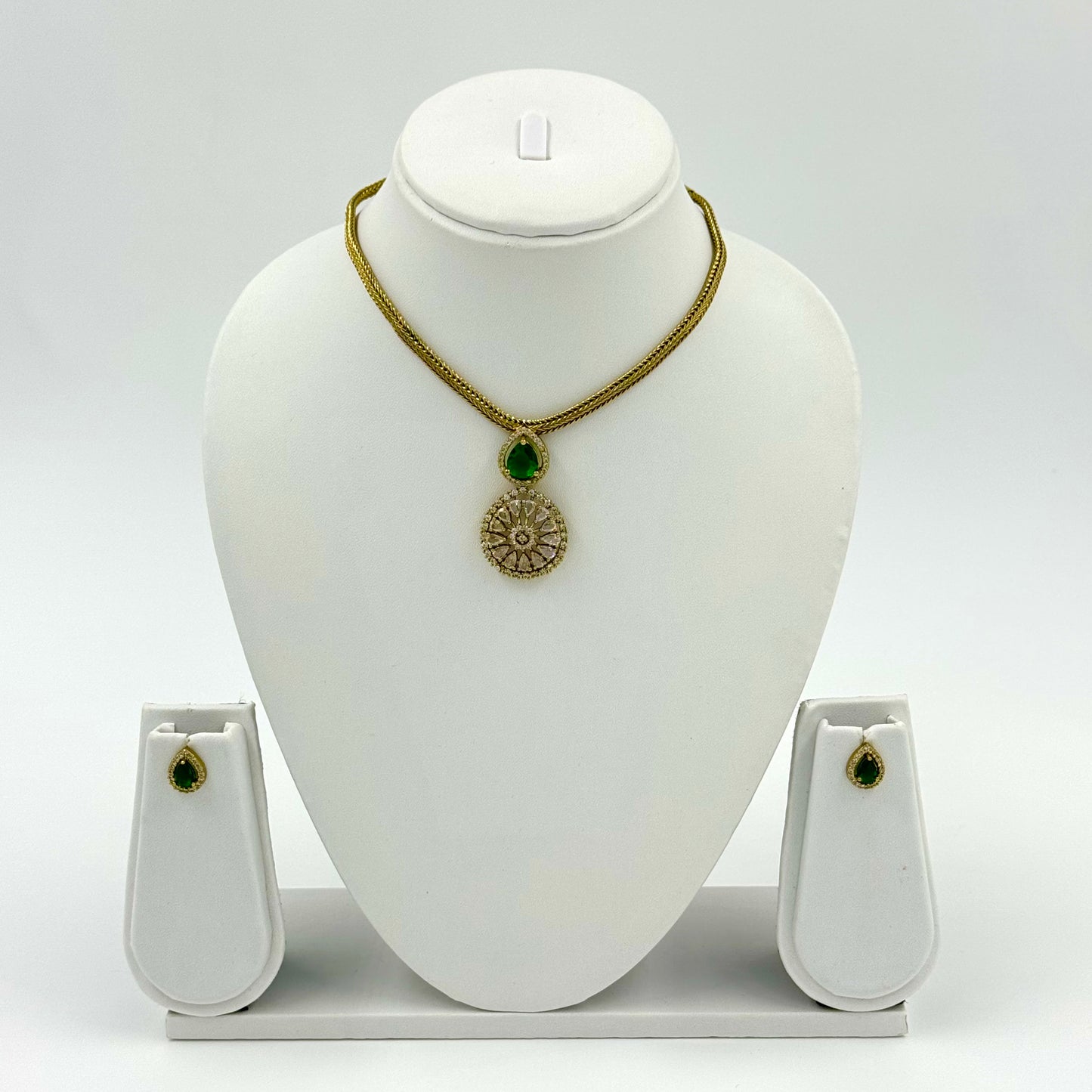 Designer  Green American stone round chain set with earring