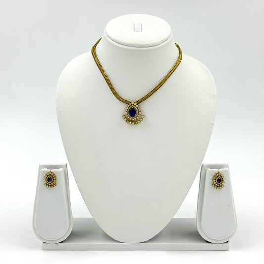 Designer Blue American stone round chain set with earring