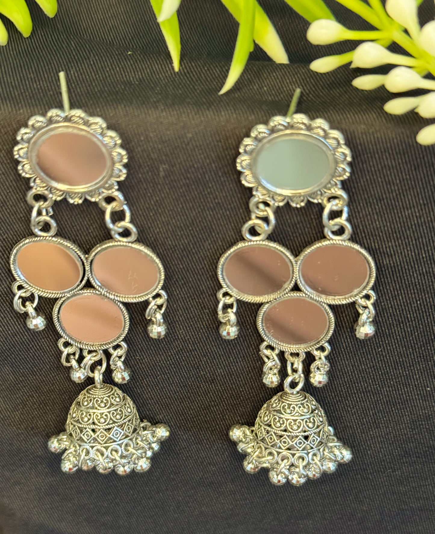 Oxidized Mirror Jhumka Earring