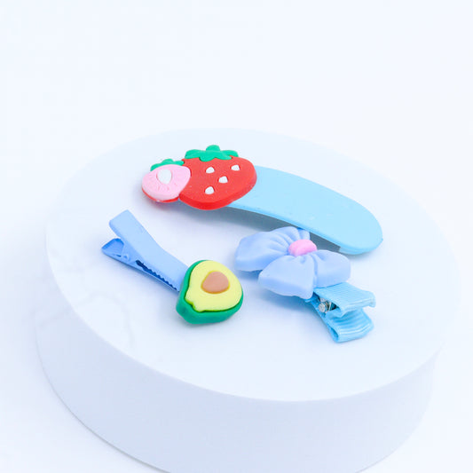 3 Pieces Blue Bow Baby Hair Clips