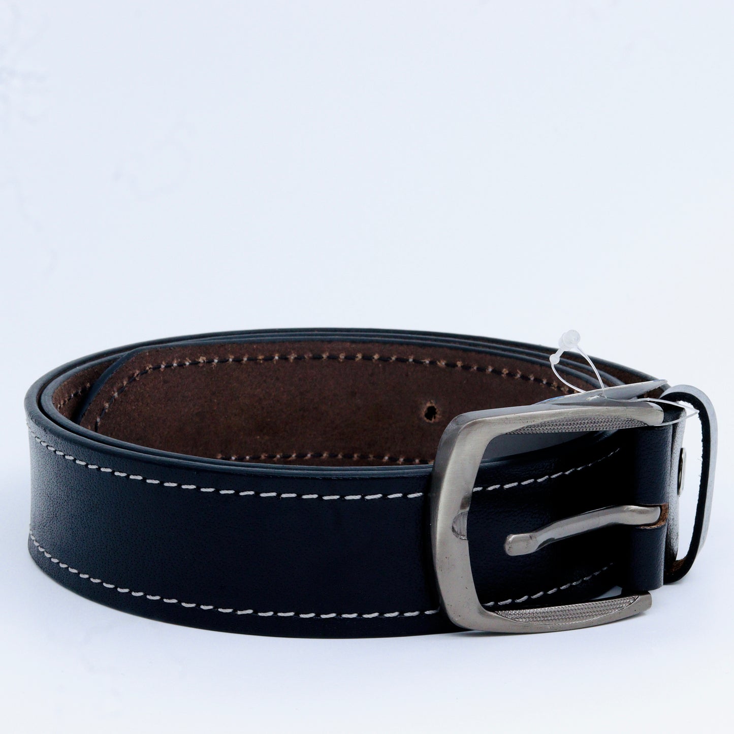 Casual Black Stitched Genuine Leather Belt
