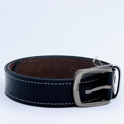 Casual Black Stitched Genuine Leather Belt