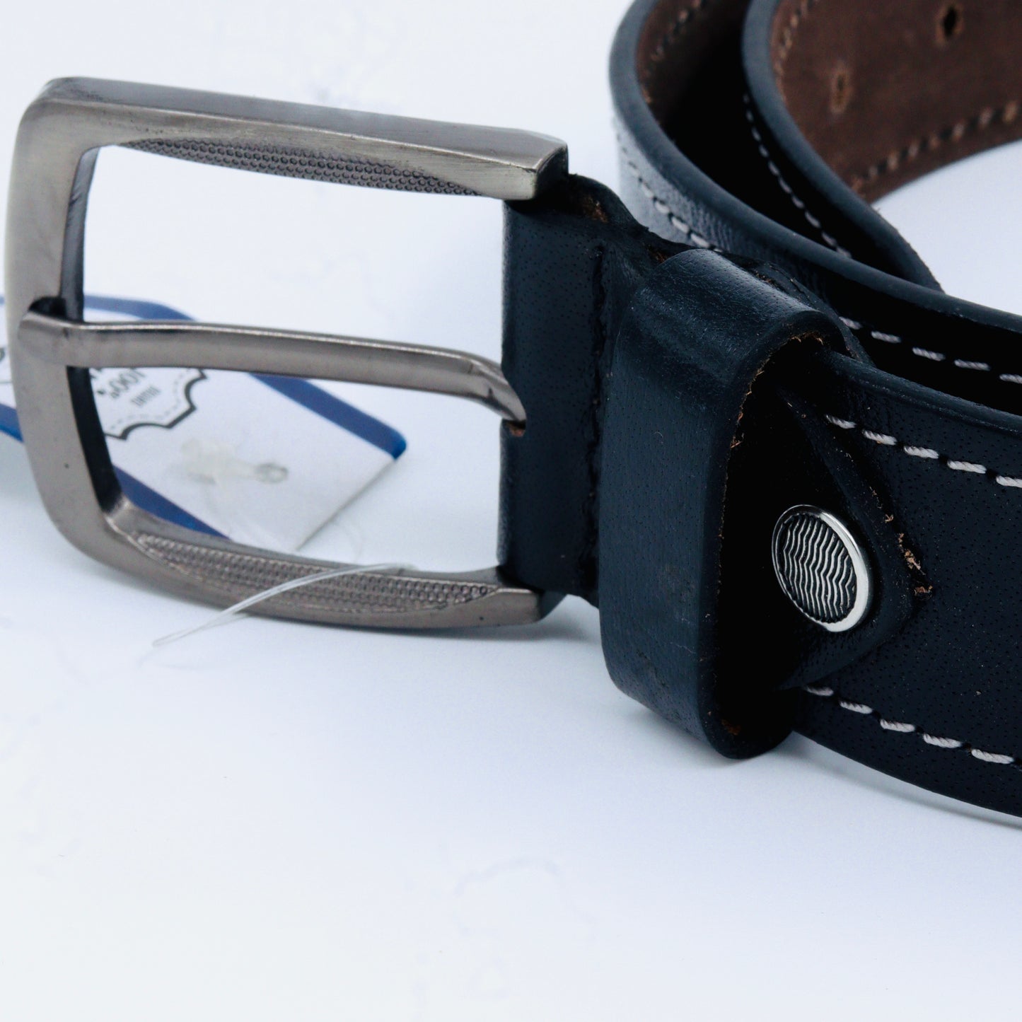 Casual Black Stitched Genuine Leather Belt