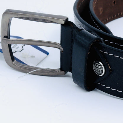 Casual Black Stitched Genuine Leather Belt