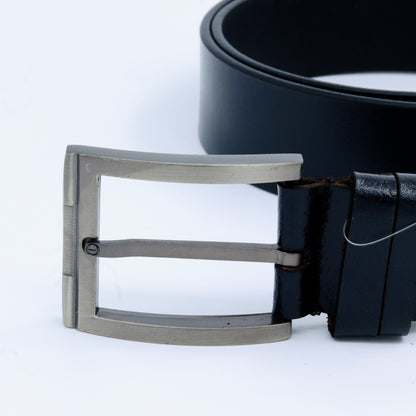 Casual Solid Black Genuine Leather Belt
