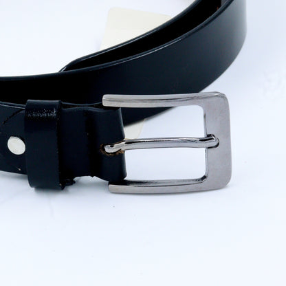 Casual Black Shiny Genuine Leather Belt