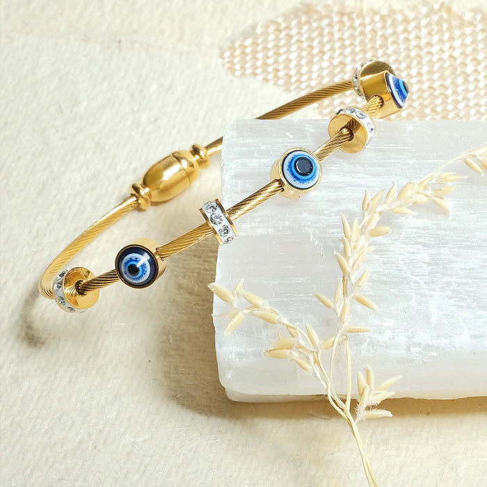 Stainless Steel Gold Evil Eyes Kada
